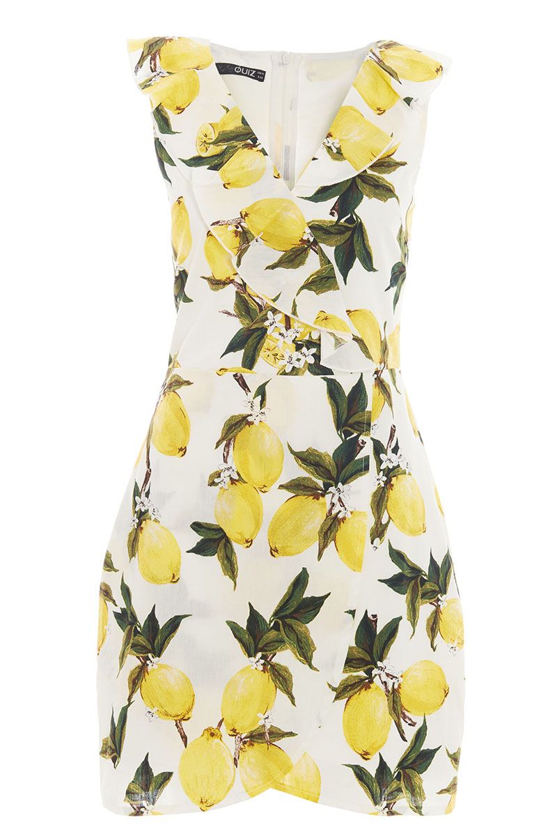 White & Yellow Lemon Print Dress – ShoppnShip
